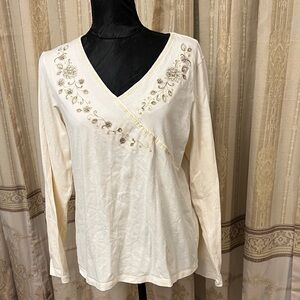 Elegant Cream Embroidered Women's Top